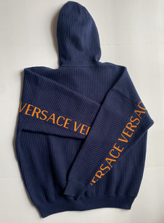 Versace Men's Knit Jacket with Hoodie Blue 48 US (58 Euro) A237551 IT NWT $995
