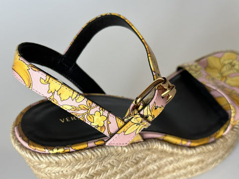 VERSACE Women's Baroque Floral Wedge Pink Sandals 10 US (40 Euro) 1006147 NIB