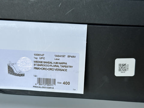 VERSACE Women's Baroque Floral Wedge Pink Sandals 10 US (40 Euro) 1006147 NIB