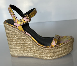 VERSACE Women's Baroque Floral Wedge Pink Sandals 10 US (40 Euro) 1006147 NIB