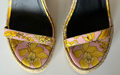 VERSACE Women's Baroque Floral Wedge Pink Sandals 10 US (40 Euro) 1006147 NIB