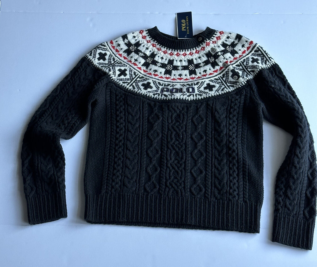 Polo Ralph Lauren Girls Black Cotton/Wool Sweater Size L (12-14) NWT $165