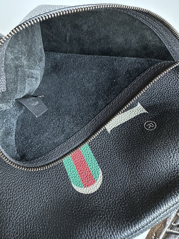 Gucci G Web Gucci Print Zip Around Black Pouch Made in Italy New