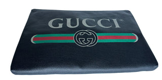 Gucci G Web Gucci Print Zip Around Black Pouch Made in Italy New