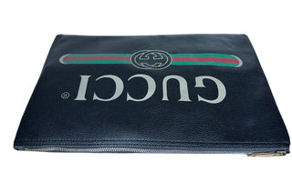 Gucci G Web Gucci Print Zip Around Black Pouch Made in Italy New