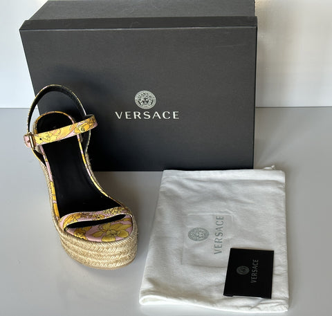 VERSACE Women's Baroque Floral Wedge Pink Sandals 9 US (39 Euro) 1006147 NIB