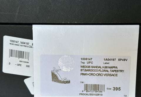 VERSACE Women's Baroque Floral Wedge Pink Sandals 9 US (39 Euro) 1006147 NIB