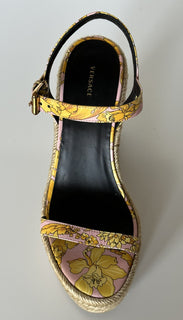 VERSACE Women's Baroque Floral Wedge Pink Sandals 9 US (39 Euro) 1006147 NIB