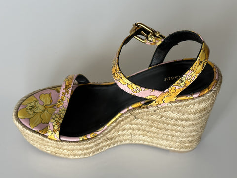 VERSACE Women's Baroque Floral Wedge Pink Sandals 9 US (39 Euro) 1006147 NIB