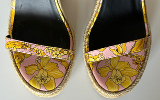 VERSACE Women's Baroque Floral Wedge Pink Sandals 9 US (39 Euro) 1006147 NIB
