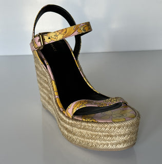 VERSACE Women's Baroque Floral Wedge Pink Sandals 9.5 US (39.5 Euro) 1006147 NIB