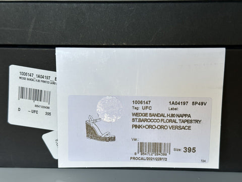 VERSACE Women's Baroque Floral Wedge Pink Sandals 9.5 US (39.5 Euro) 1006147 NIB