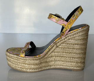 VERSACE Women's Baroque Floral Wedge Pink Sandals 9.5 US (39.5 Euro) 1006147 NIB