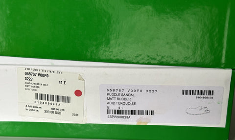 Bottega Veneta  Matt Rubber Turquoise Sandals 8 US (41 Euro) 658767 IT NIB $600