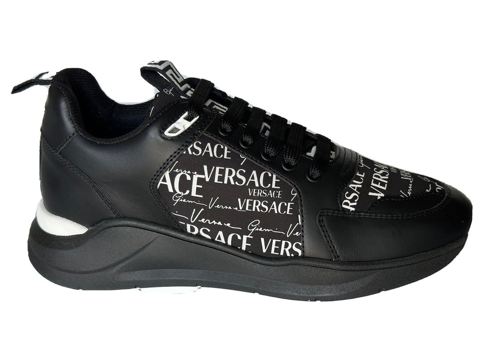 VERSACE Leather & Printed Fabric Sneakers Black 7 US (40 Eu) 1002781 IT NIB $950