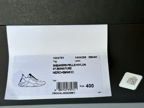 VERSACE Leather & Printed Fabric Sneakers Black 7 US (40 Eu) 1002781 IT NIB $950