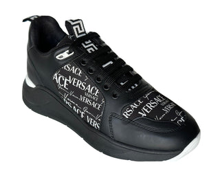 VERSACE Leather & Printed Fabric Sneakers Black 7 US (40 Eu) 1002781 IT NIB $950