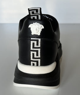 VERSACE Leather & Printed Fabric Sneakers Black 7 US (40 Eu) 1002781 IT NIB $950