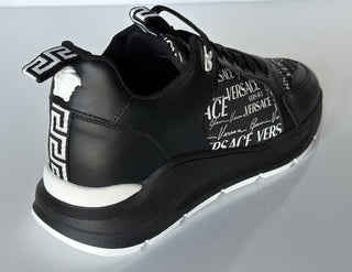 VERSACE Leather & Printed Fabric Sneakers Black 7 US (40 Eu) 1002781 IT NIB $950
