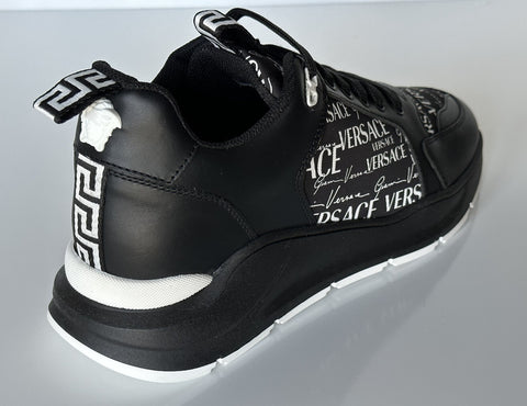 VERSACE Leather & Printed Fabric Sneakers Black 7 US (40 Eu) 1002781 IT NIB $950
