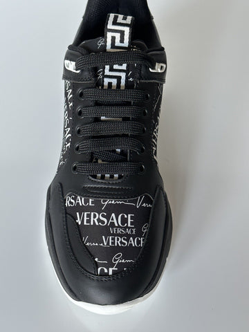 VERSACE Leather & Printed Fabric Sneakers Black 7 US (40 Eu) 1002781 IT NIB $950
