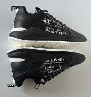 VERSACE Leather & Printed Fabric Sneakers Black 7 US (40 Eu) 1002781 IT NIB $950