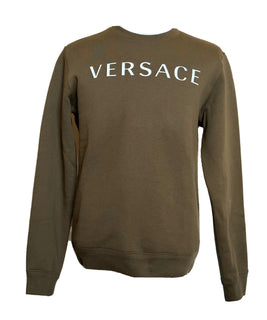 Versace Greek Key and Versace Logo Khaki Cotton Sweatshirt S 1008283 NWT $800
