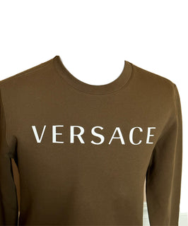 Versace Greek Key and Versace Logo Khaki Cotton Sweatshirt S 1008283 NWT $800