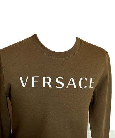 Versace Greek Key and Versace Logo Khaki Cotton Sweatshirt S 1008283 NWT $800
