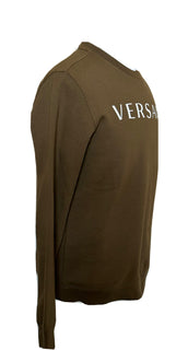 Versace Greek Key and Versace Logo Khaki Cotton Sweatshirt S 1008283 NWT $800