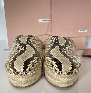 MIU MIU Women's Beige Snake Print Leather Espadrille Mules 9 US 5S787C NIB