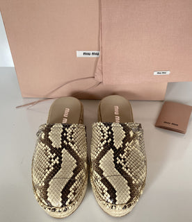 MIU MIU Women's Beige Snake Print Leather Espadrille Mules 9 US 5S787C NIB