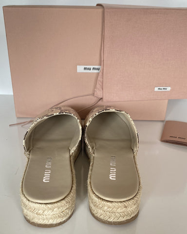 MIU MIU Women's Beige Snake Print Leather Espadrille Mules 9 US 5S787C NIB