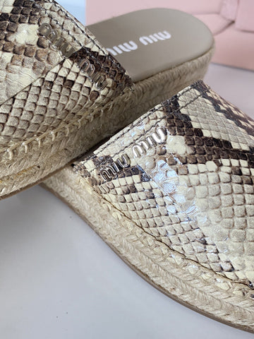 MIU MIU Women's Beige Snake Print Leather Espadrille Mules 9 US 5S787C NIB