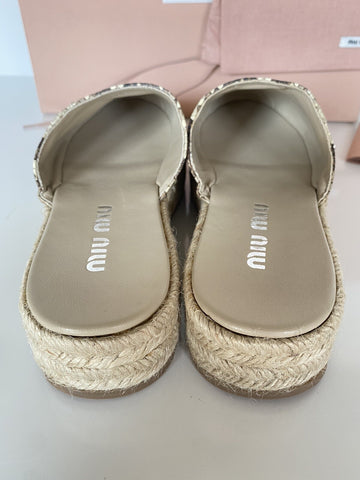 MIU MIU Women's Beige Snake Print Leather Espadrille Mules 9 US 5S787C NIB