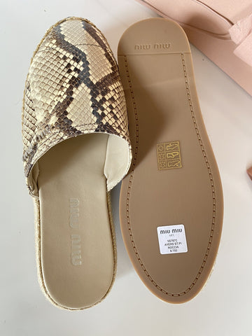 MIU MIU Women's Beige Snake Print Leather Espadrille Mules 9 US 5S787C NIB