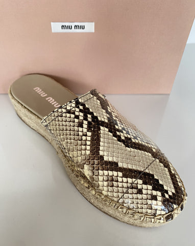 MIU MIU Women's Beige Snake Print Leather Espadrille Mules 9 US 5S787C NIB