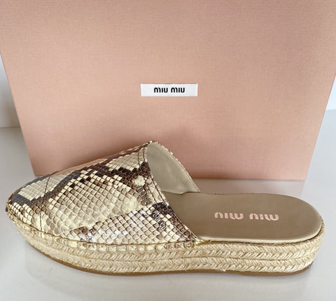 MIU MIU Women's Beige Snake Print Leather Espadrille Mules 9 US 5S787C NIB