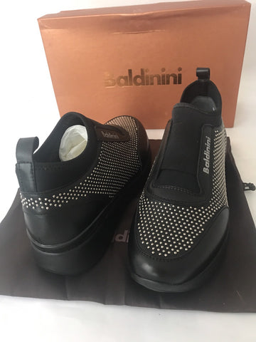Baldinini Women’s  Studded Sneakers 748465  Black 37 Eu Made in Italy NIB $580