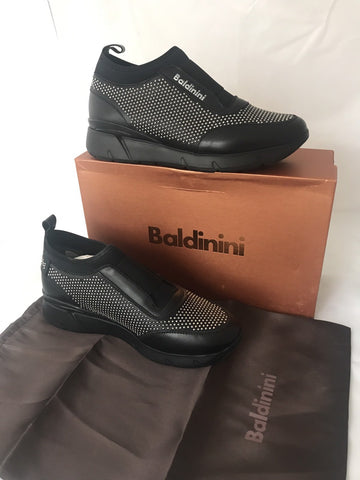 Baldinini Women’s  Studded Sneakers 748465  Black 37 Eu Made in Italy NIB $580