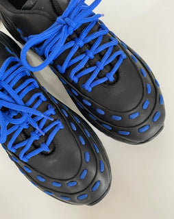 Bottega Veneta Mens Leather Black/Blue Sneakers 8.5 US 578305 1014 NIB $950