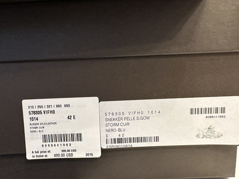 Bottega Veneta Mens Leather Black/Blue Sneakers 9 US (42) 578305 1014 NIB $950