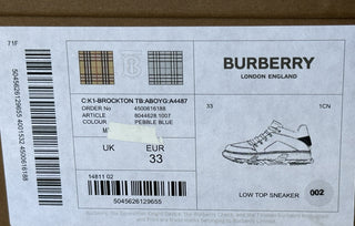 Burberry K1-Brockton Boys Sneakers Pebble Blue 33 Euro 80446281 NWT $410