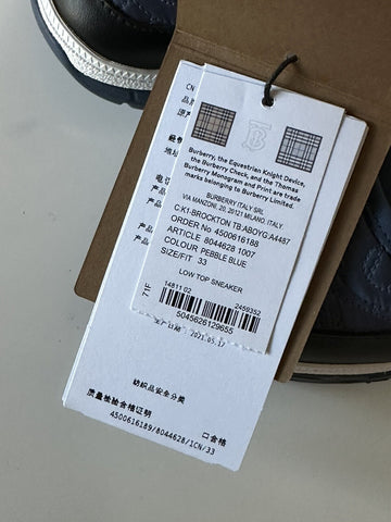Burberry K1-Brockton Boys Sneakers Pebble Blue 33 Euro 80446281 NWT $410