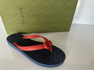 Gucci Men's Red/Blue Double G Thong Flip Flops 10.5 US (Gucci 10) 659229 NIB