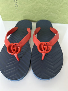 Gucci Men's Red/Blue Double G Thong Flip Flops 10.5 US (Gucci 10) 659229 NIB