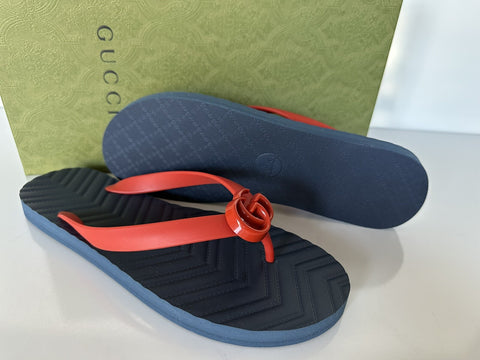 Gucci Men's Red/Blue Double G Thong Flip Flops 10.5 US (Gucci 10) 659229 NIB