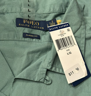 Polo Ralph Lauren Men's Green Short Sleeve Dress Shirt Large Made in India NWT