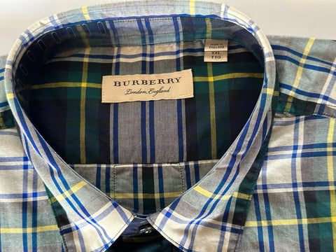 Burberry Men's Ink Blue Cotton Button-Up Shirt 2XL 40618961006 NWT $400