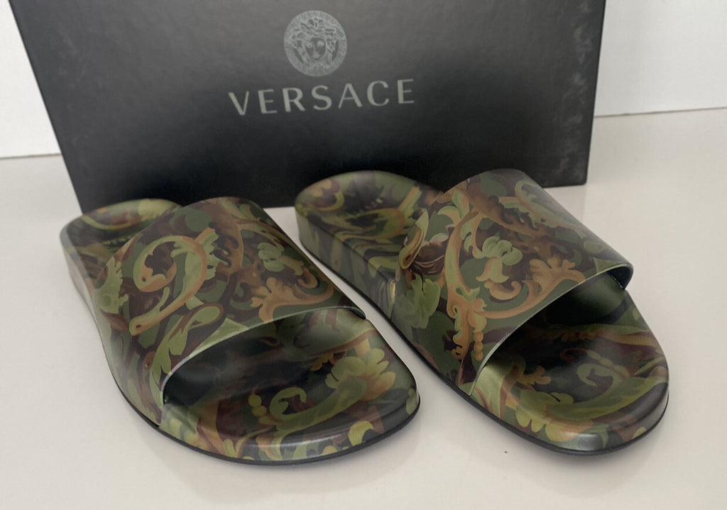 Versace Baroccoflage Slides Sandals Khaki 8 US (41 Euro) IT DSU6516 NIB $395